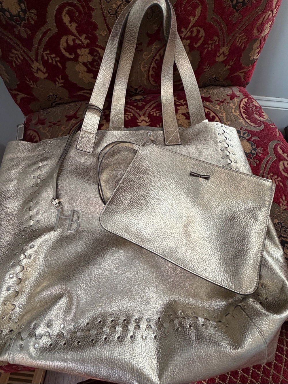 HENRI BENDEL Astrid Reversible
Leather Suede Metallic Gold
Snakeskin Python Hobo - Picture 2 of 16